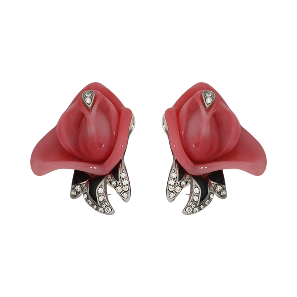 kenneth jay lane Pink & Black Leaves Clip Earring