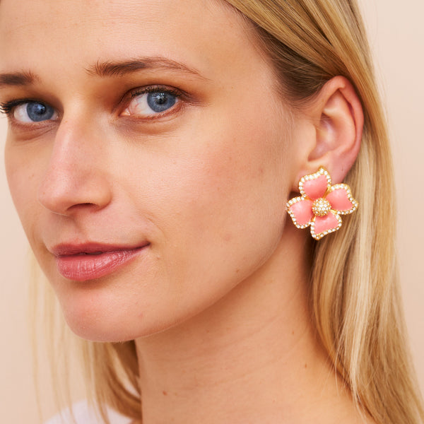 Kenneth Jay Lane Pink Enamel Flower Clip Earrings