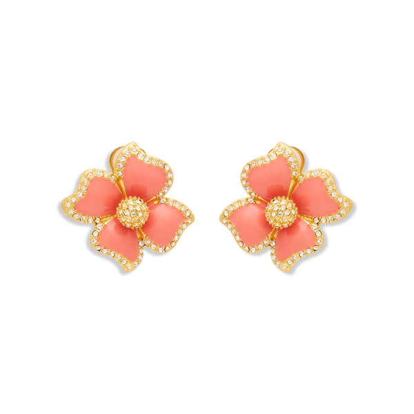 kenneth jay lane Pink Enamel Flower Clip Earrings