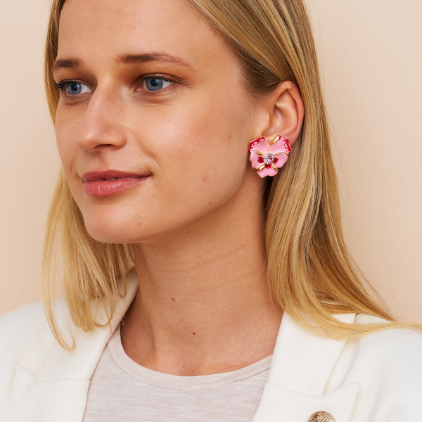 Kenneth Jay Lane Pink Flower Clip Earrings