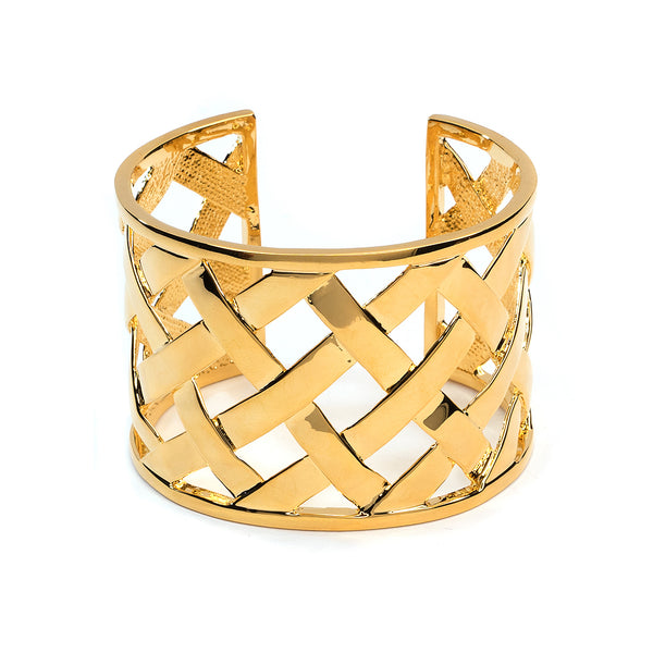 kenneth jay lane Polished Gold Basketweave Cuff
