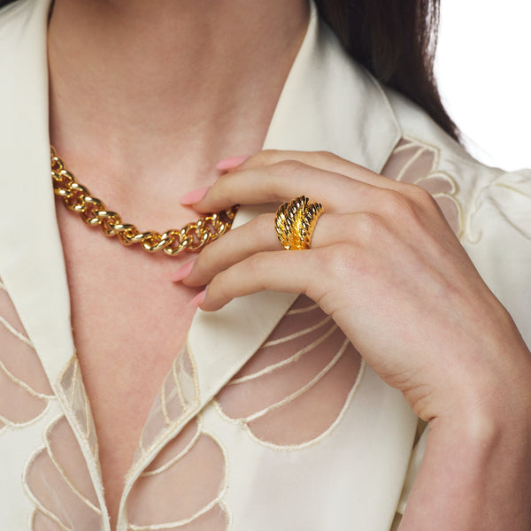 Kenneth Jay Lane Polished Gold Domed Ribbed Ring