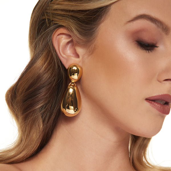 kenneth jay lane Polished Gold Drop Clip Earrings