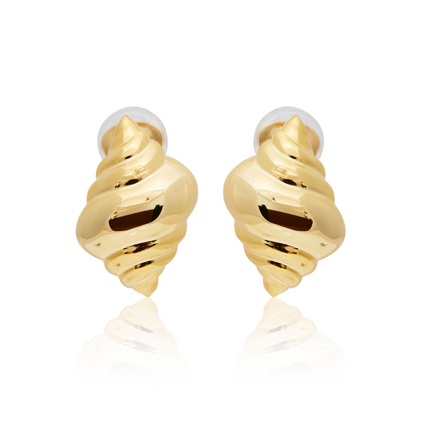 kenneth jay lane Polished Gold Shell Clip Earrings