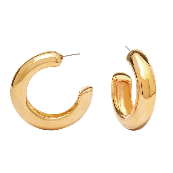 kenneth jay lane Polished Gold Tube Hoop Earrings