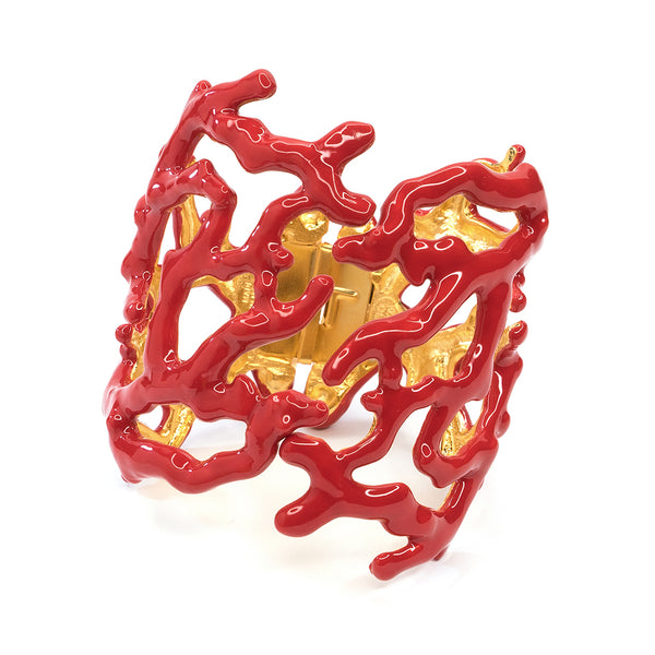 kenneth jay lane Red Enamel Coral Branch Cuff