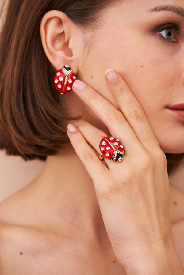 Kenneth Jay Lane Red Ladybug Adjustable Ring