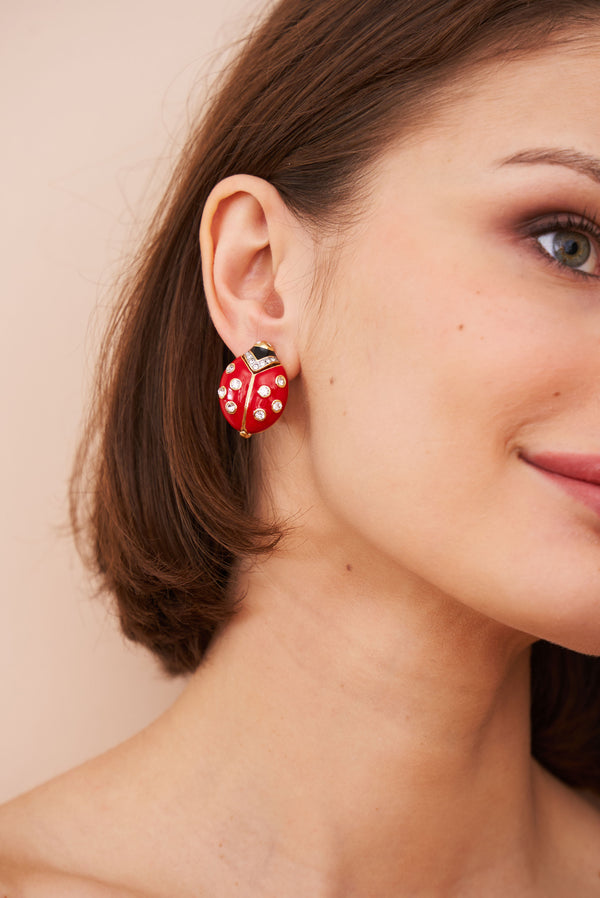 Kenneth Jay Lane Red Ladybug Clip-On Earrings