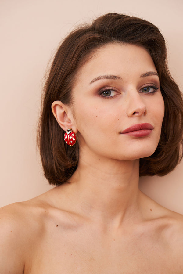 Kenneth Jay Lane Red Ladybug Clip-On Earrings