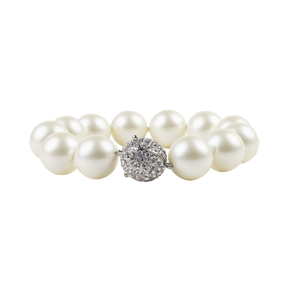 Kenneth Jay Lane Rhinestone Clasp Pearl Bracelet