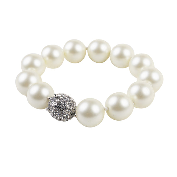 Kenneth Jay Lane Rhinestone Clasp Pearl Bracelet