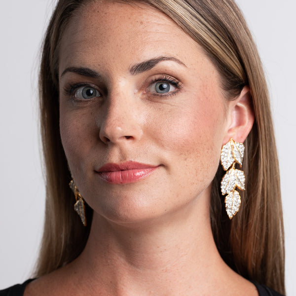Kenneth Jay Lane Rhinestone Leaves Clip Earrings