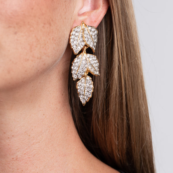 kenneth jay lane Rhinestone Leaves Clip Earrings
