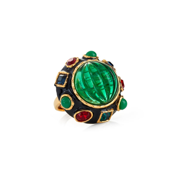 kenneth jay lane Ribbed Emerald Center Button Ring