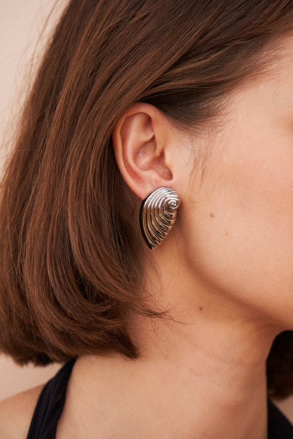 Kenneth Jay Lane Ribbed Seashell Pierced Earrings