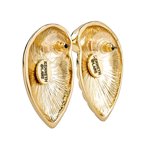 Kenneth Jay Lane Ribbed Seashell Pierced Earrings