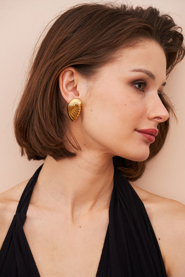 Kenneth Jay Lane Ribbed Seashell Pierced Earrings