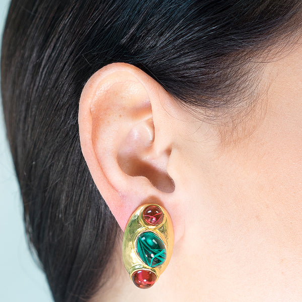 Kenneth Jay Lane Ruby And Emerald Clip Earrings