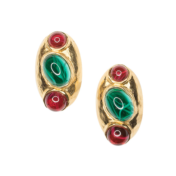 kenneth jay lane Ruby And Emerald Clip Earrings