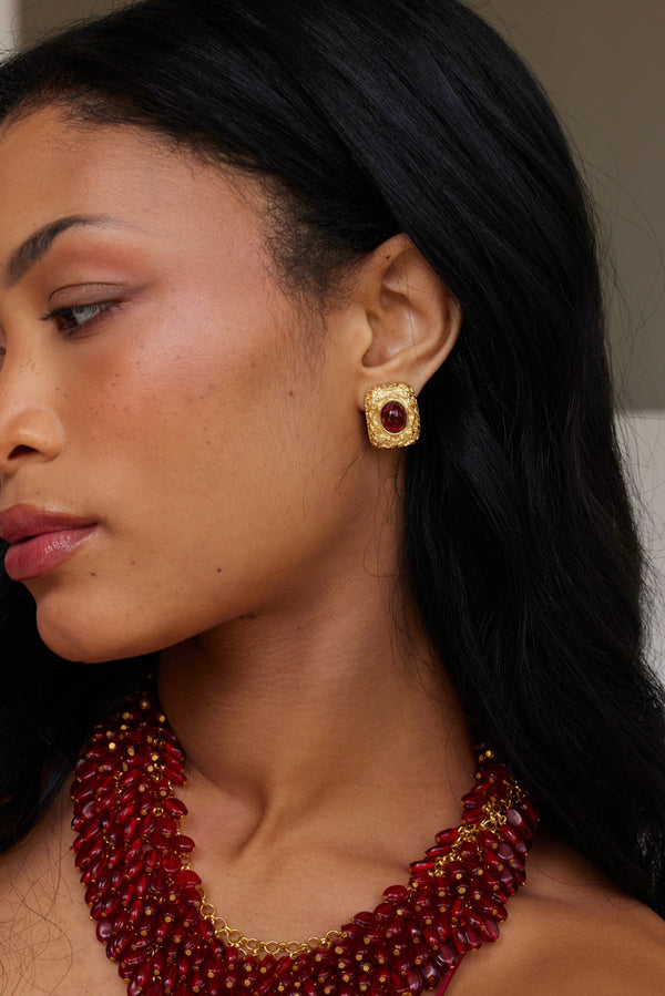 Kenneth Jay Lane Ruby Center Stone Pierced Earring