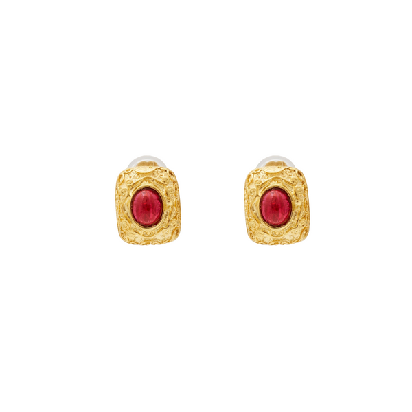 kenneth jay lane Ruby Center Stone Pierced Earring