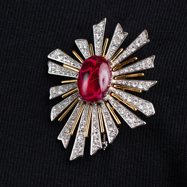 Kenneth Jay Lane Ruby Center Sunburst Pin