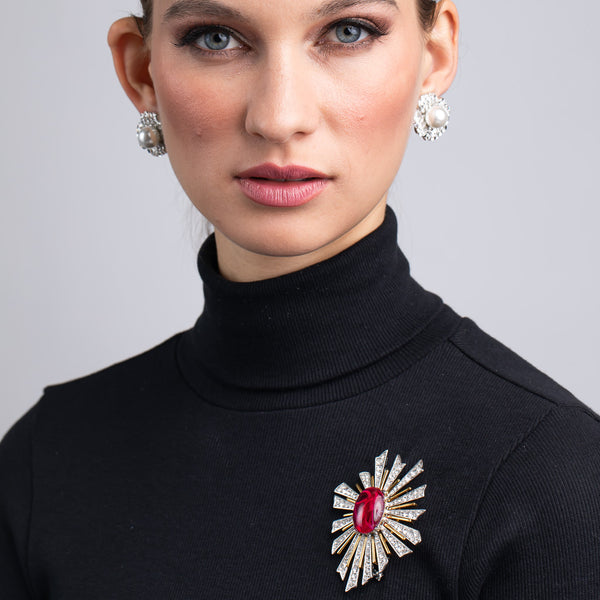 Kenneth Jay Lane Ruby Center Sunburst Pin