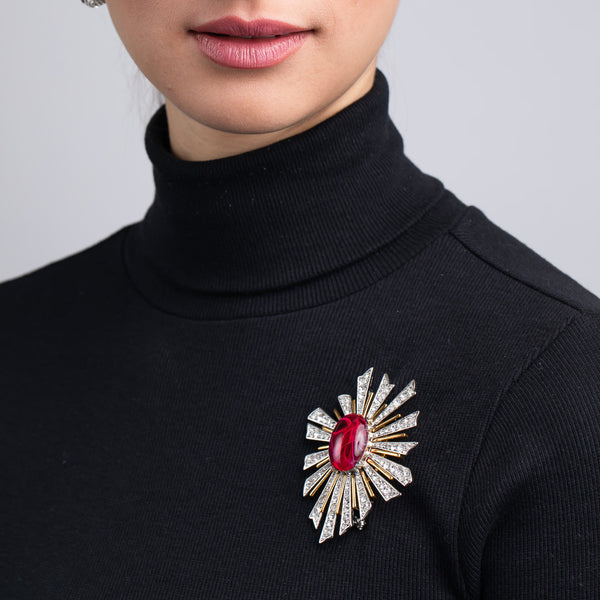 kenneth jay lane Ruby Center Sunburst Pin