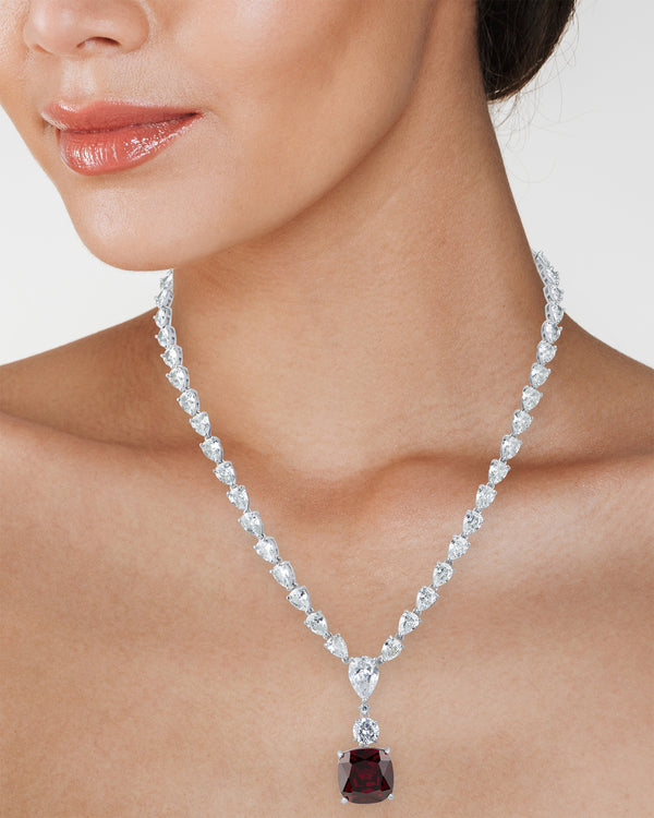 Kenneth Jay Lane Ruby Cushion Drop Necklace