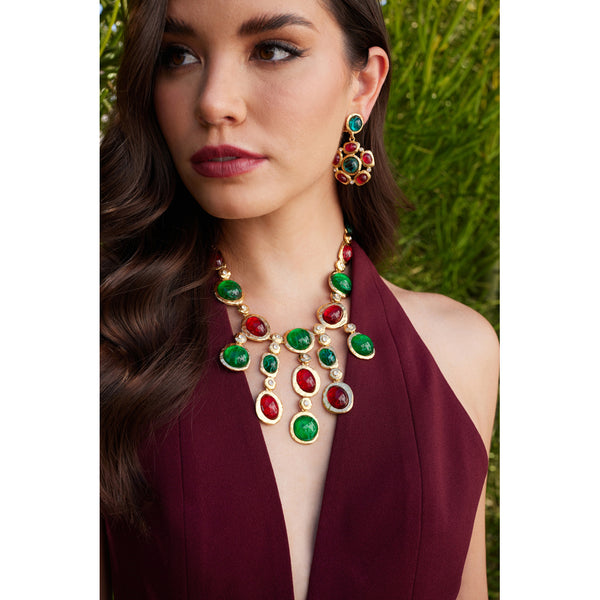 Kenneth Jay Lane Ruby & Emerald Drop Necklace