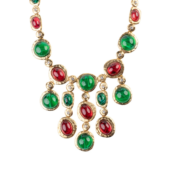 Kenneth Jay Lane Ruby & Emerald Drop Necklace