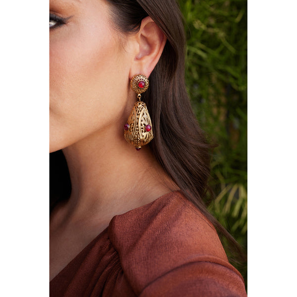 Kenneth Jay Lane Ruby Filigree Clip On Earrings