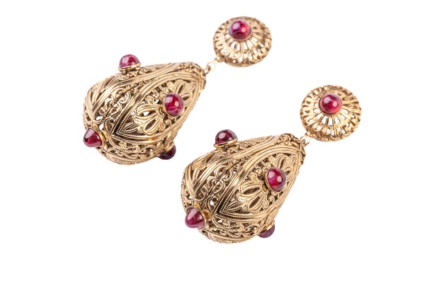 Kenneth Jay Lane Ruby Filigree Clip On Earrings
