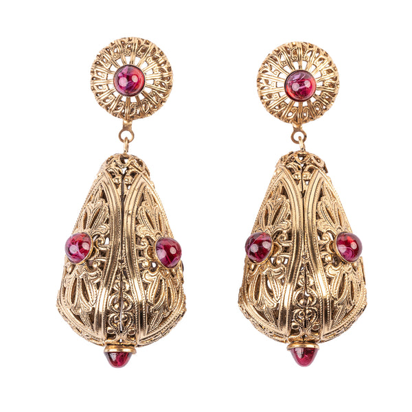 kenneth jay lane Ruby Filigree Clip On Earrings