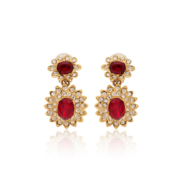 kenneth jay lane Ruby Gemstone Clip Earrings