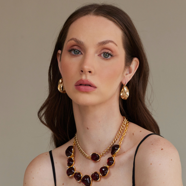 Kenneth Jay Lane Ruby Nugget Chain Choker Necklace