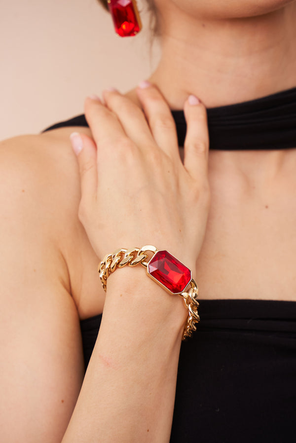 Kenneth Jay Lane Ruby Octagon Chain Bracelet