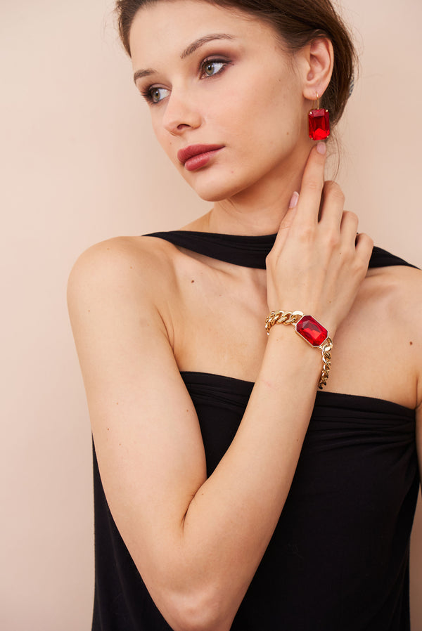 Kenneth Jay Lane Ruby Octagon Chain Bracelet