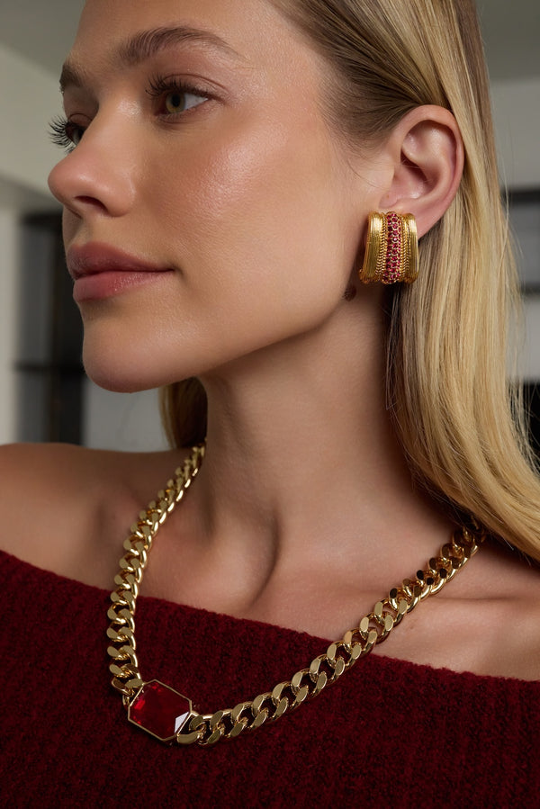 Kenneth Jay Lane Ruby Octagon Chain Necklace