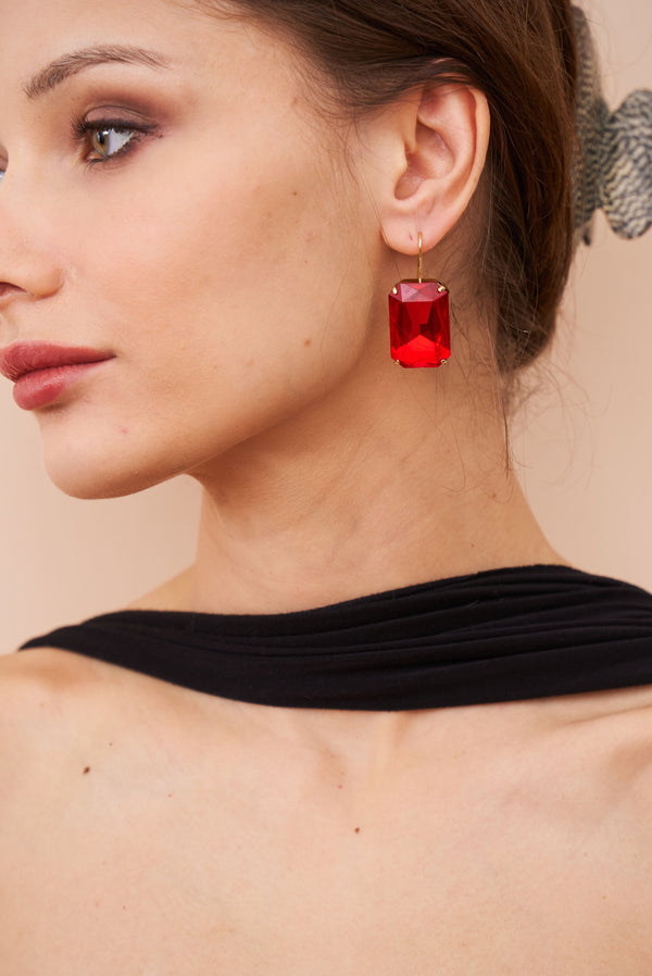 Kenneth Jay Lane Ruby Octagon Fishhook Earring