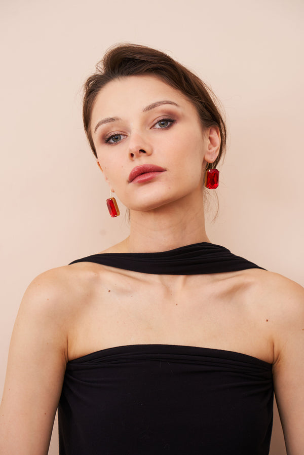 Kenneth Jay Lane Ruby Octagon Fishhook Earring