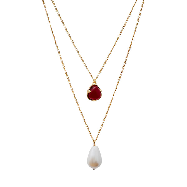 kenneth jay lane Ruby & Pearl Drop Pendant Necklace