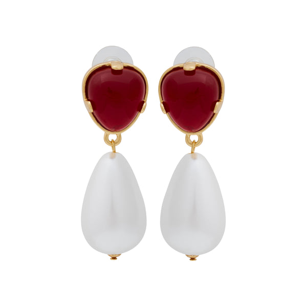 kenneth jay lane Ruby & Pearl Drop Pierced Earrings