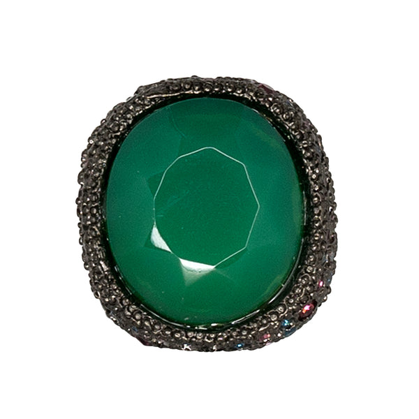 Kenneth Jay Lane Sapphire And Apple Jade Ring