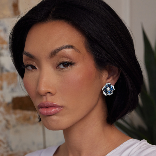 Kenneth Jay Lane Sapphire Flower Clip-On Earrings