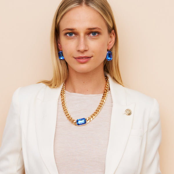 Kenneth Jay Lane Sapphire Octagon Chain Necklace