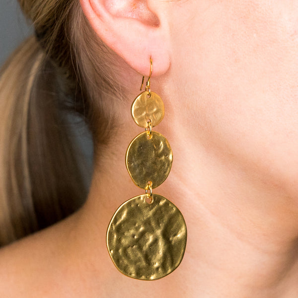 Kenneth Jay Lane Satin Gold 3 Coin Drop Earrings