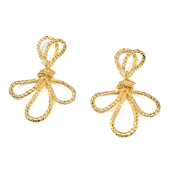 Kenneth Jay Lane Satin Gold Bow Pierced Earrings