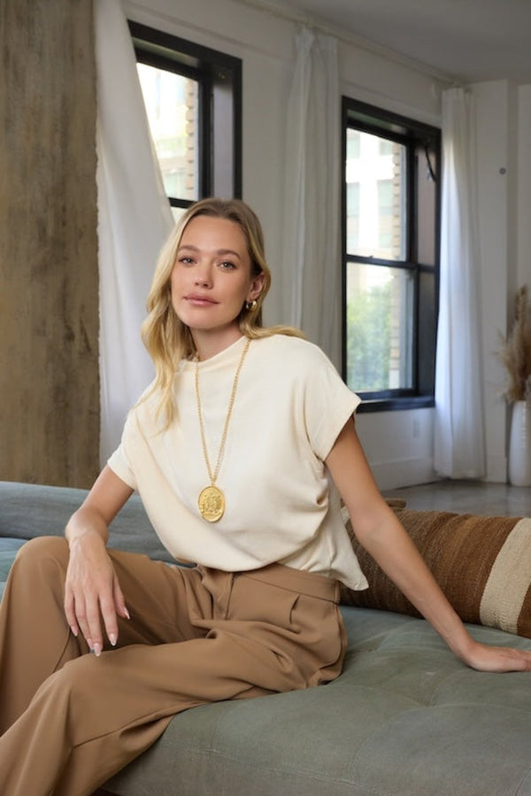 Kenneth Jay Lane Satin Gold Medallion Necklace