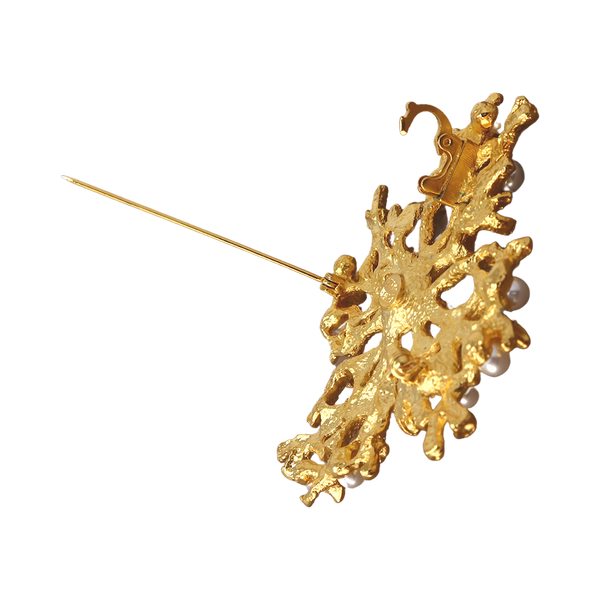Kenneth Jay Lane Satin Gold & Pearls Branch Pin